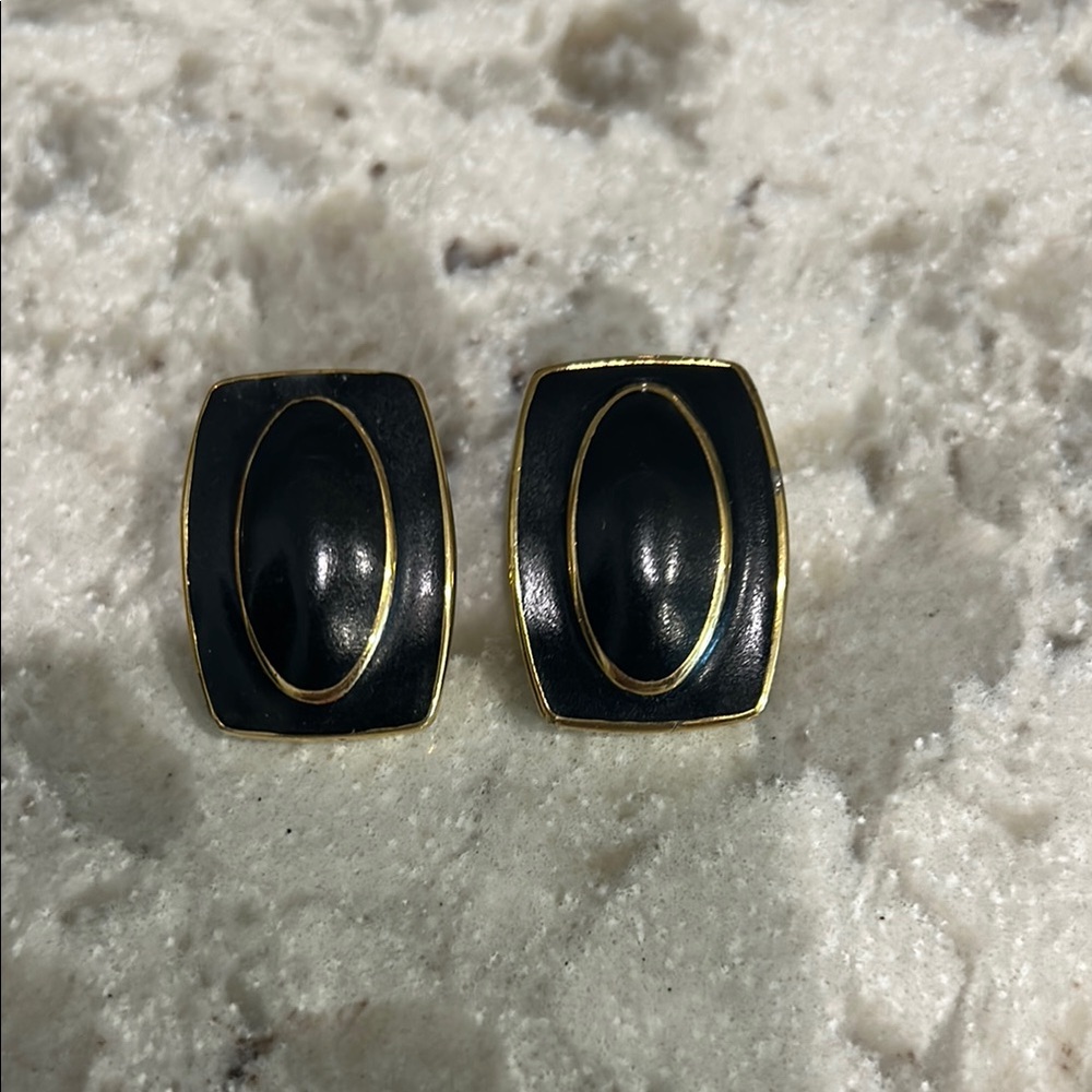 Black and Gold Clip-On Earrings